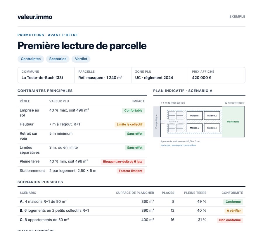 Exemple de première lecture de parcelle pour promoteur